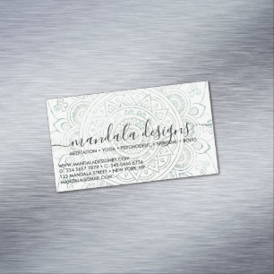 Cartão De Visitas Magnético Script Floral de Mandala Verde