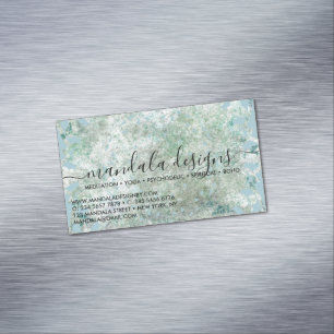 Cartão De Visitas Magnético Script Floral Mandala Azul