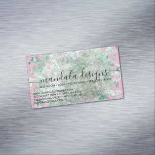 Cartão De Visitas Magnético Script Floral Mandala Rosa