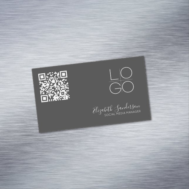CARTÃO DE VISITAS MAGNÉTICO SCRIPT MÍNIMO ELEGANTE CÓDIGO QR MAGNET (Posição Original)