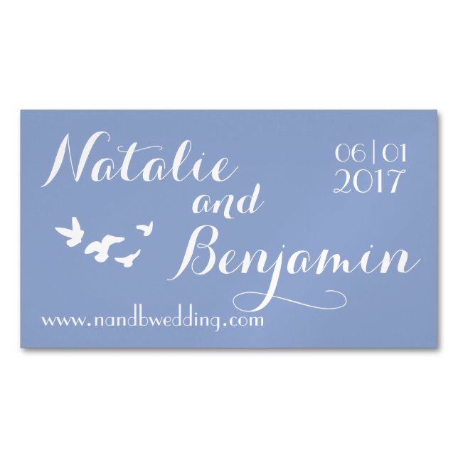 Cartão De Visitas Magnético Serenity Wedding | Site e data de casamento (Frente)