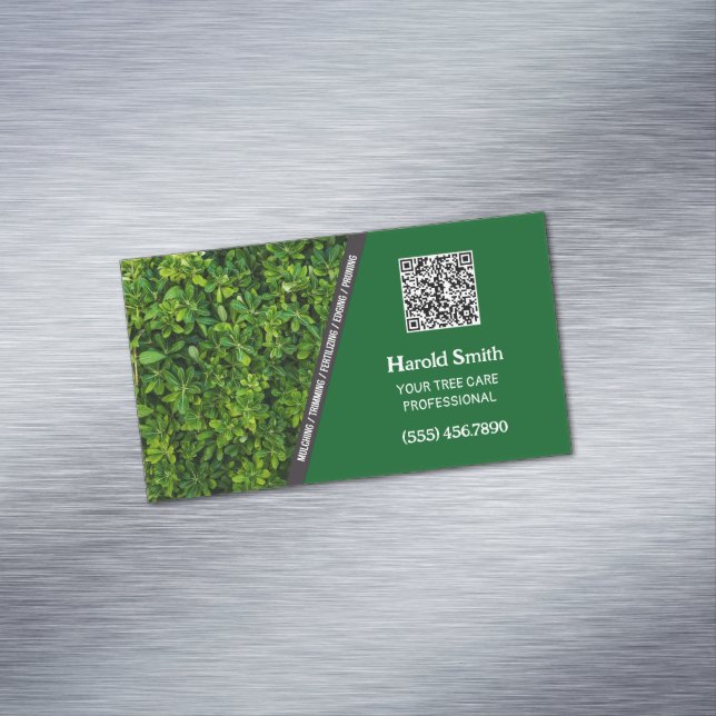 Cartão De Visitas Magnético Serviço de Árvores QR Personalizado (Posição Original)