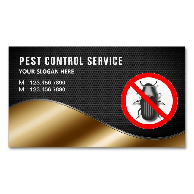 Cartão De Visitas Magnético Serviço de Controle de Pest Dourado de Malha Negra (Frente)