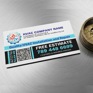 Cartão De Visitas Magnético Serviço de HVAC (Logotipo Personalizado, Nome, Cód