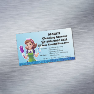 Cartão De Visitas Magnético Serviço de Limpeza Casa Blue Maid