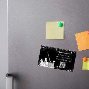 Cartão De Visitas Magnético Serviço de limpeza da poeira da prata preta do pó 