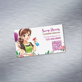 Cartão De Visitas Magnético Serviço de Limpeza Floral QR