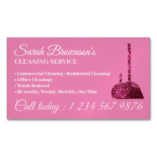 Cartão De Visitas Magnético Serviço de Limpeza Lux Pink Glitz Glam Janitorial
