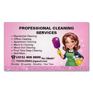 Cartão De Visitas Magnético Serviço de Limpeza Residencial Pink Maid