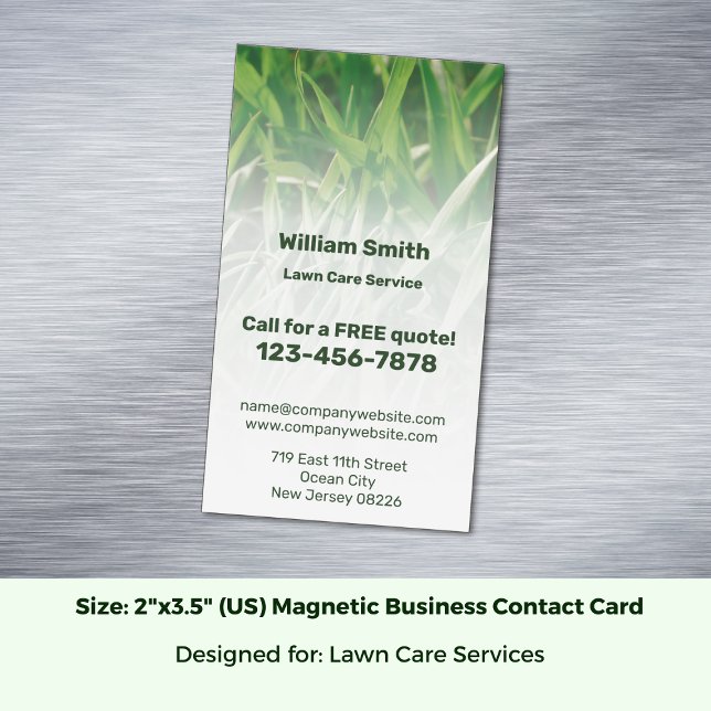Cartão De Visitas Magnético Serviço Personalizado de Foto do Green Lawn Care (Custom Service Photo Green Lawn Care Business Card Magnet; Size: 2x3.5 inch US)