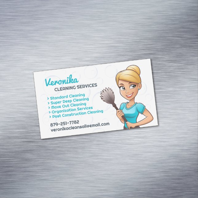 Cartão De Visitas Magnético Serviços de Limpeza de Maid (Posição Original)