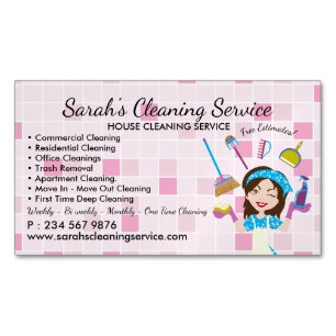 Cartão De Visitas Magnético Serviços de Limpeza e Empregada Pink Pretty Woman