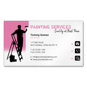Cartão De Visitas Magnético Serviços de pintura   Pintor a rosa no trabalho