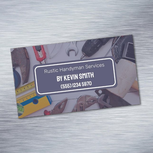 Cartão De Visitas Magnético Serviços Rustic Handyman (Rustic Handyman Services Business Card Magnets)