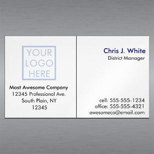 Cartão De Visitas Magnético Seu logotipo ou Photo Simple Plain White Professio