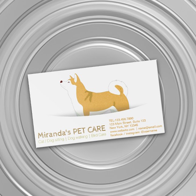Cartão De Visitas Magnético Shiba Inu Cão Pet Care Sentado Banho e Almoço (Criador carregado)