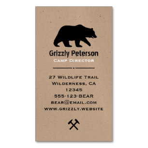 Cartão De Visitas Magnético Silhueta de Urso Grizzly Selvagem Natureza Selva