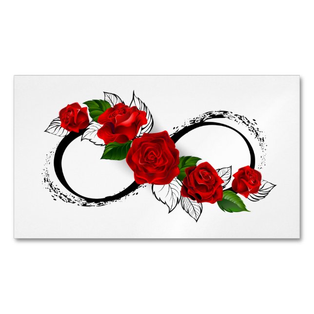 Cartão De Visitas Magnético Símbolo Infinity com Rosa vermelha (Frente)