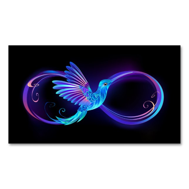 Cartão De Visitas Magnético Símbolo Neon Infinity com Hummingbird brilhante (Frente)