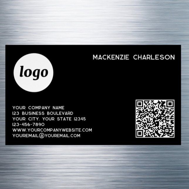 Cartão De Visitas Magnético Simple Logo and QR Code (Simple logo with custom text QR code business branding promotional magnetic business card )