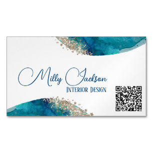 Cartão De Visitas Magnético Simples Elegante Dourado Watercolor Personalizado