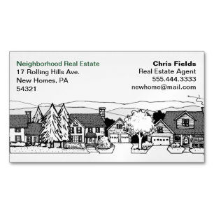 Cartão De Visitas Magnético Simples Ilustração Preta e Branca de Casas