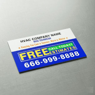 Cartão De Visitas Magnético Slogans de Orçamentos Gratuitos   HVAC Profissiona