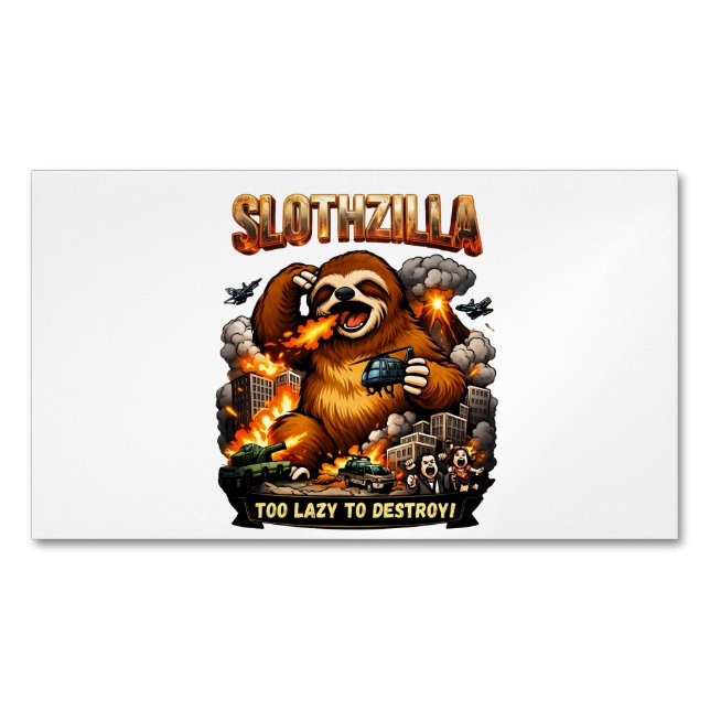 Cartão De Visitas Magnético Slothzilla Too Lazy to Destroy,Funny Kaiju Monster (Frente)