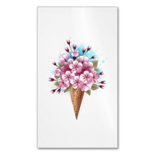 Cartão De Visitas Magnético Sorvete Waffle Rosa Sakura Cone