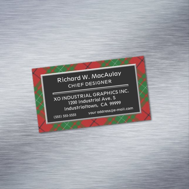 Cartão De Visitas Magnético Sotaque escocês Clan MacAulay Tartan (Posição Original)
