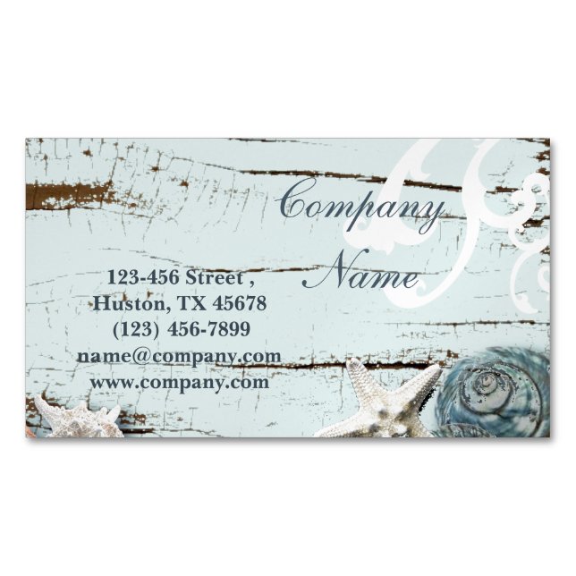 Cartão De Visitas Magnético SPA aqua azul lenha de praia (Frente)