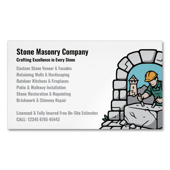 Cartão De Visitas Magnético Stone Masonry Company Services Logo (Frente)