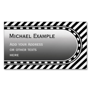Cartão De Visitas Magnético STRIPES estreitas pretas + texto e ideias