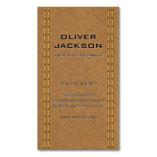 Cartão De Visitas Magnético Tan Leather Stitch Parece