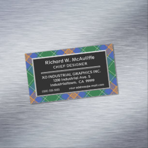 Cartão De Visitas Magnético Tartan irlandês de MacAuliffe McAuliffe do clã d
