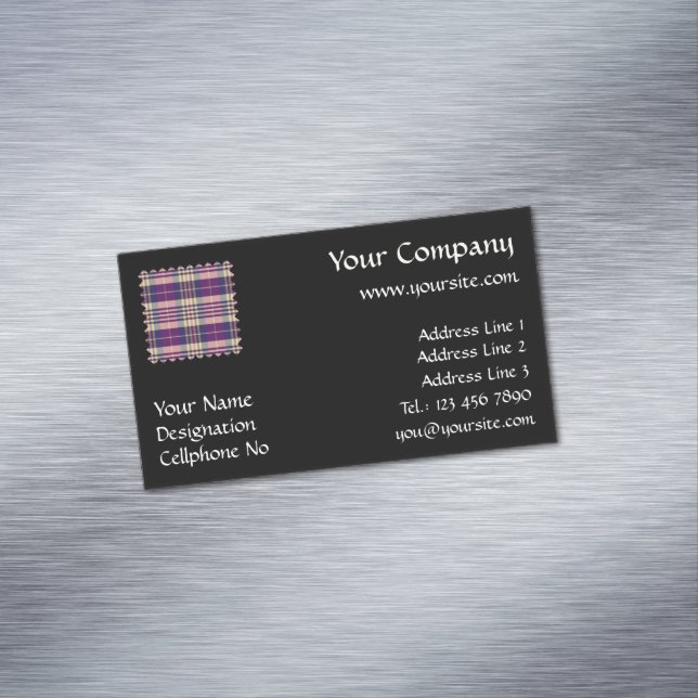 Cartão De Visitas Magnético Tartan roxo, Dourado e azul (Posição Original)