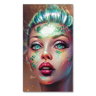 Cartão De Visitas Magnético Teal Fantasy Space Lady Retrait Artsy