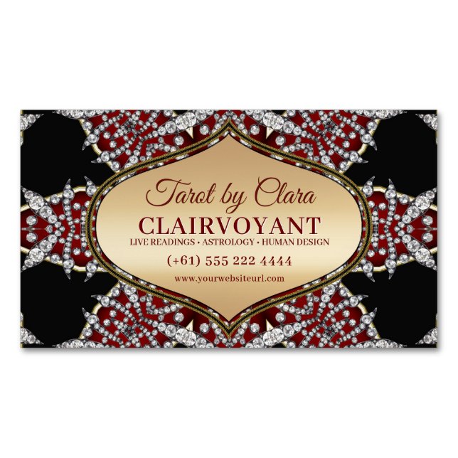 Cartão De Visitas Magnético Temple Tarot da Deusa Vermelha Diamante (Frente)