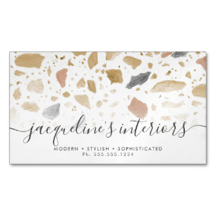 Cartão De Visitas Magnético Terrazzo Padrão Moderno dos Neutros de Tom da Ter