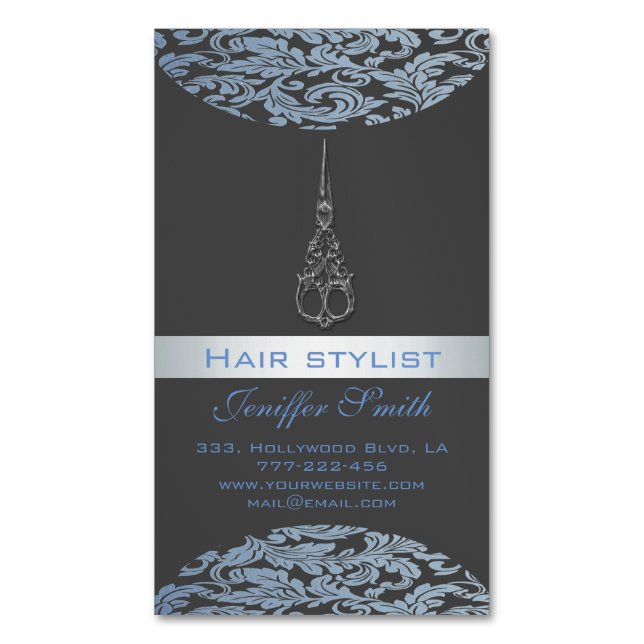 Cartão De Visitas Magnético Tesoura profissional elegante moderna de damascos  (Frente Vertical)