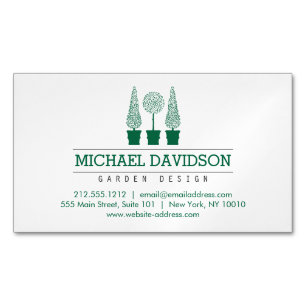 Cartão De Visitas Magnético Topiary Trio Gardener Landscaping Dark Green