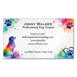 Cartão De Visitas Magnético Treinador de Cães Personalizável em Aquarela 