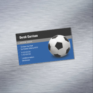 Cartão De Visitas Magnético Treinador de Futebol Azul Profundo | Instrutor des