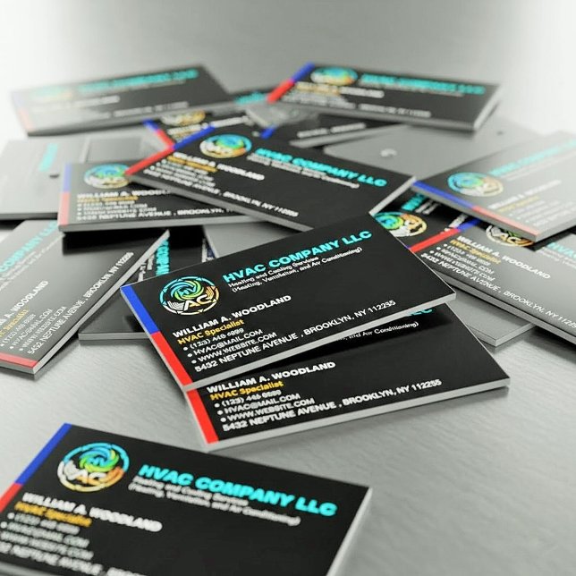 Cartão De Visitas Magnético Unique Heating & Cooling Company Logo Slogan HVAC  (HVAC company refrigerator magnets, Contractor marketing materials, Black business card magnet design)