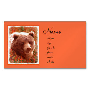 Cartão De Visitas Magnético Urso Grizzly na Pintura de Arte Selvagem com Algas