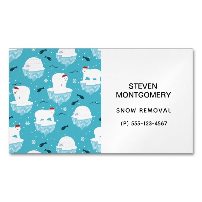 Cartão De Visitas Magnético Ursos Polares Bonitos em Santa Hats, Padrão de Nat (Frente)