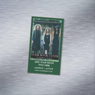 Cartão De Visitas Magnético Verde da promoção do livro do autor do escritor 