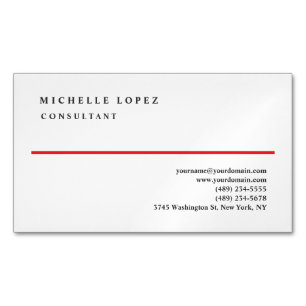 Cartão De Visitas Magnético Vermelho Branco Elegante Plano Profissional Modern