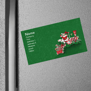 Cartão De Visitas Magnético Vintage Santa Claus Peppermint Candy Train