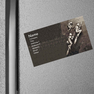 Cartão De Visitas Magnético Vintage Three Halloween Bruxas Voando Vassouras